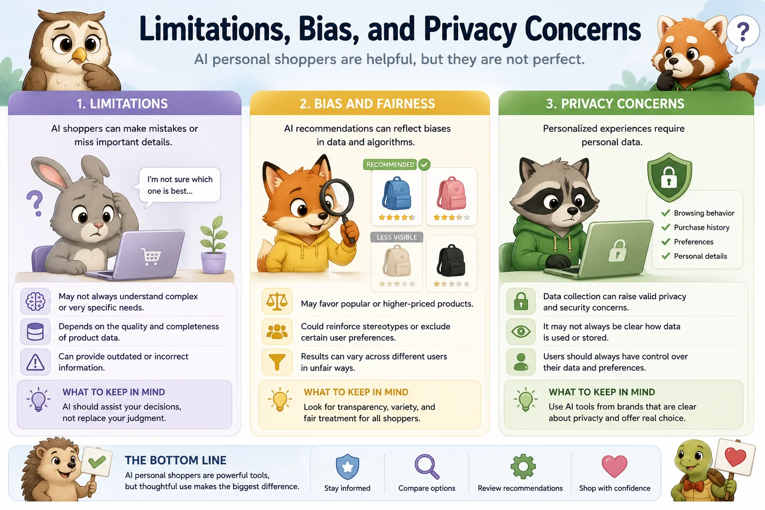 Limitations, bias, and privacy concerns of AI personal shoppers