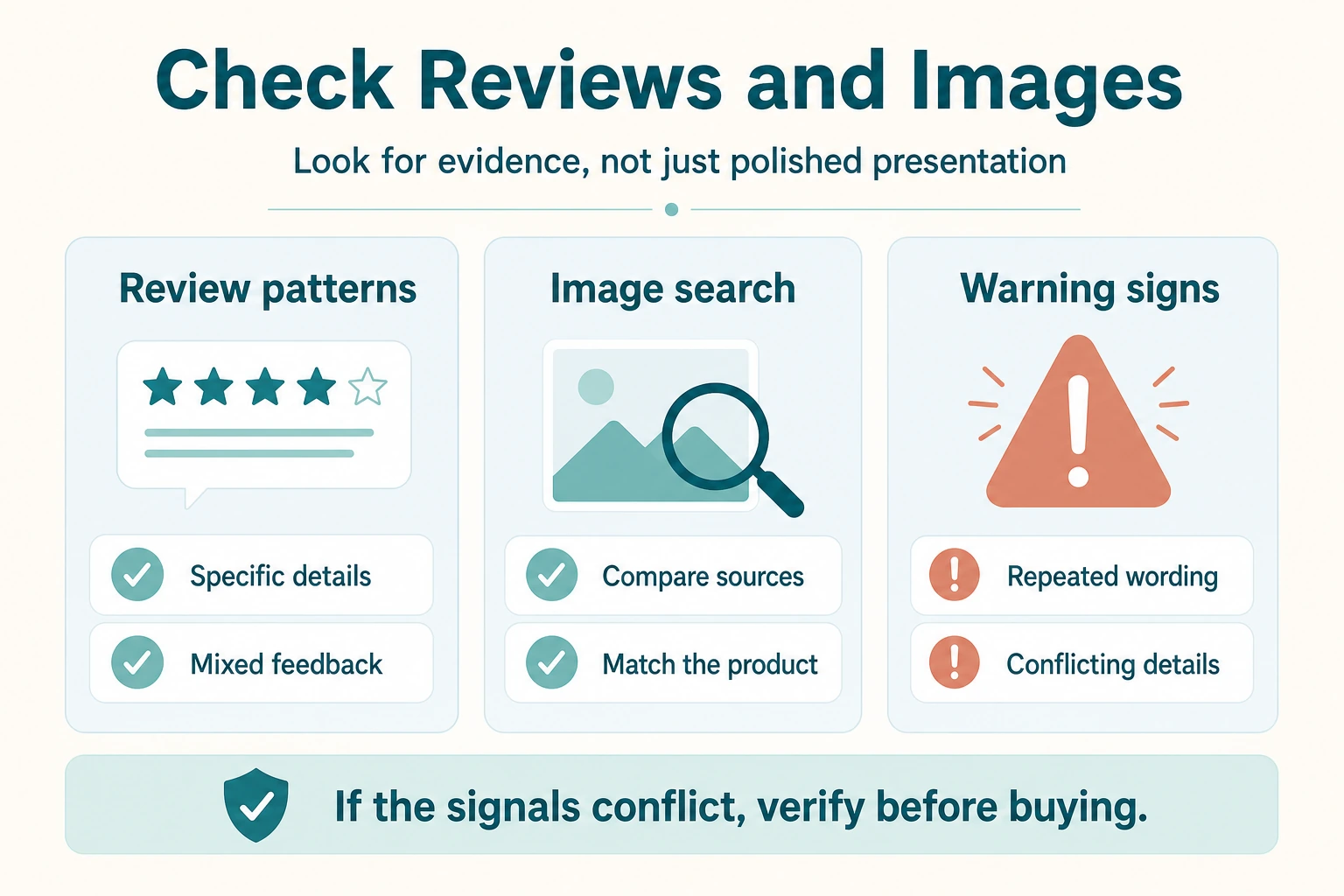 AI shopping scams guide for checking product reviews, image search results, and conflicting product details