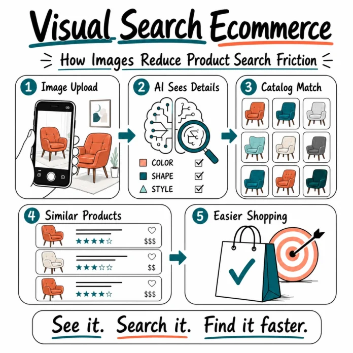 Visual search ecommerce infographic showing how image search reduces product search friction