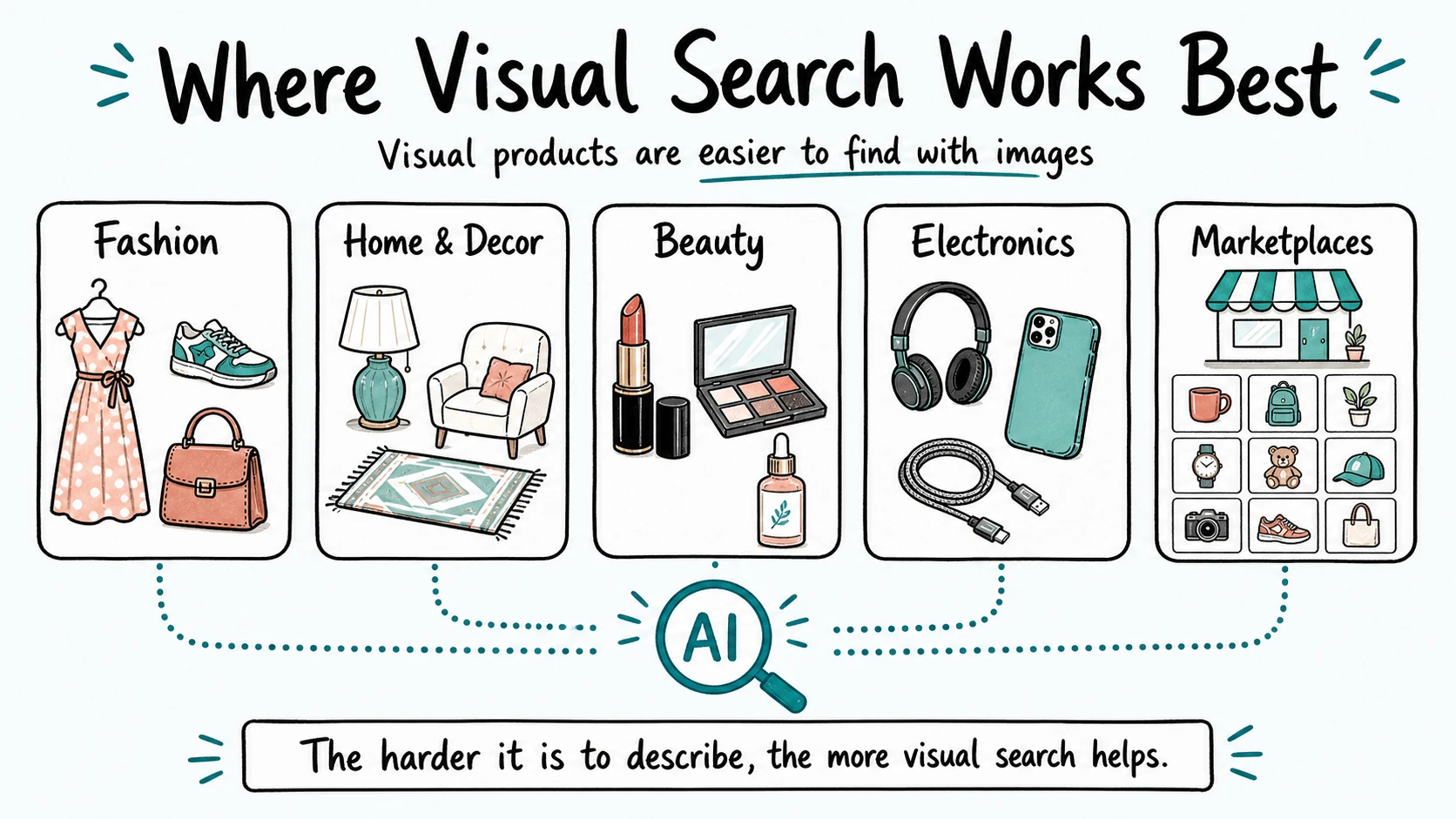 Visual search ecommerce use cases for fashion, home decor, beauty, electronics, and marketplaces
